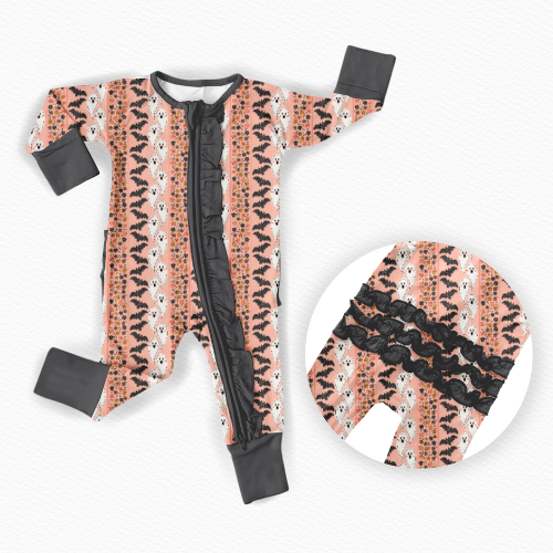 Bamboo Ruffle Zipper Romper & Bow Headband Set